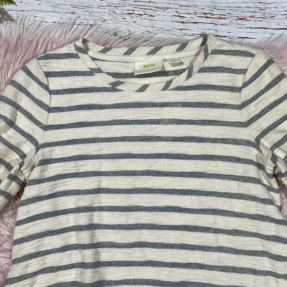 NWT Anthropologie Maeve Astor Fur Trimmed Gray-Cream Striped Pullover Sweater - Picture 4 of 10